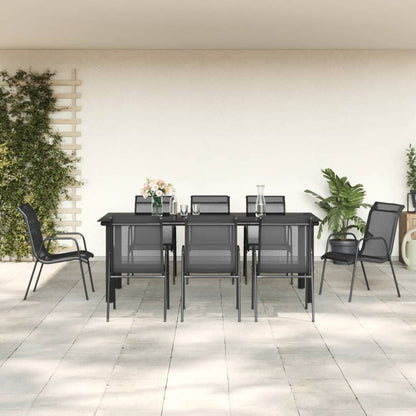 vidaXL 9 Piece Garden Dining Set Black Steel and Textilene 1