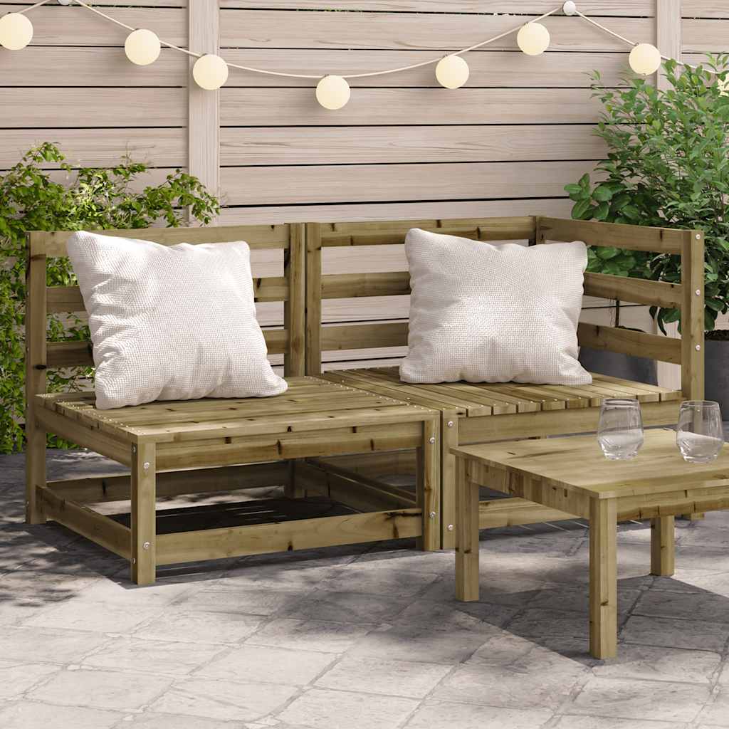 Garden Sofa 2-Seater Solid Wood Pine Corner + Chair Natural impregnated