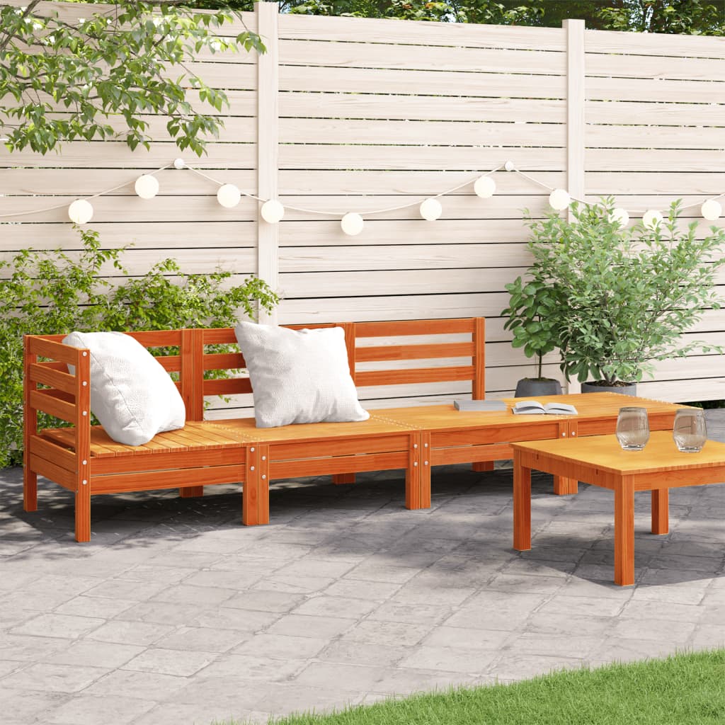 3 Piece Garden Lounge Set Solid Wood Pine Wax brown 4-seater