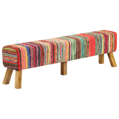 vidaXL Bench Multicolour 160 cm Chindi Fabric and Solid Wood Mango 1