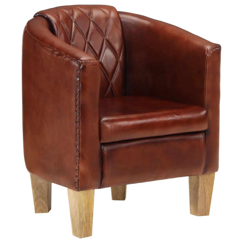 Tub Chair Real Leather Light brown