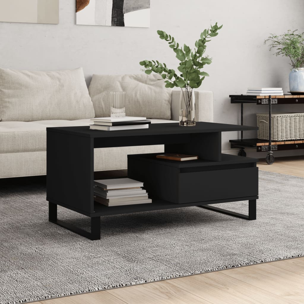 Coffee Table 90x49x45 cm Engineered Wood Black