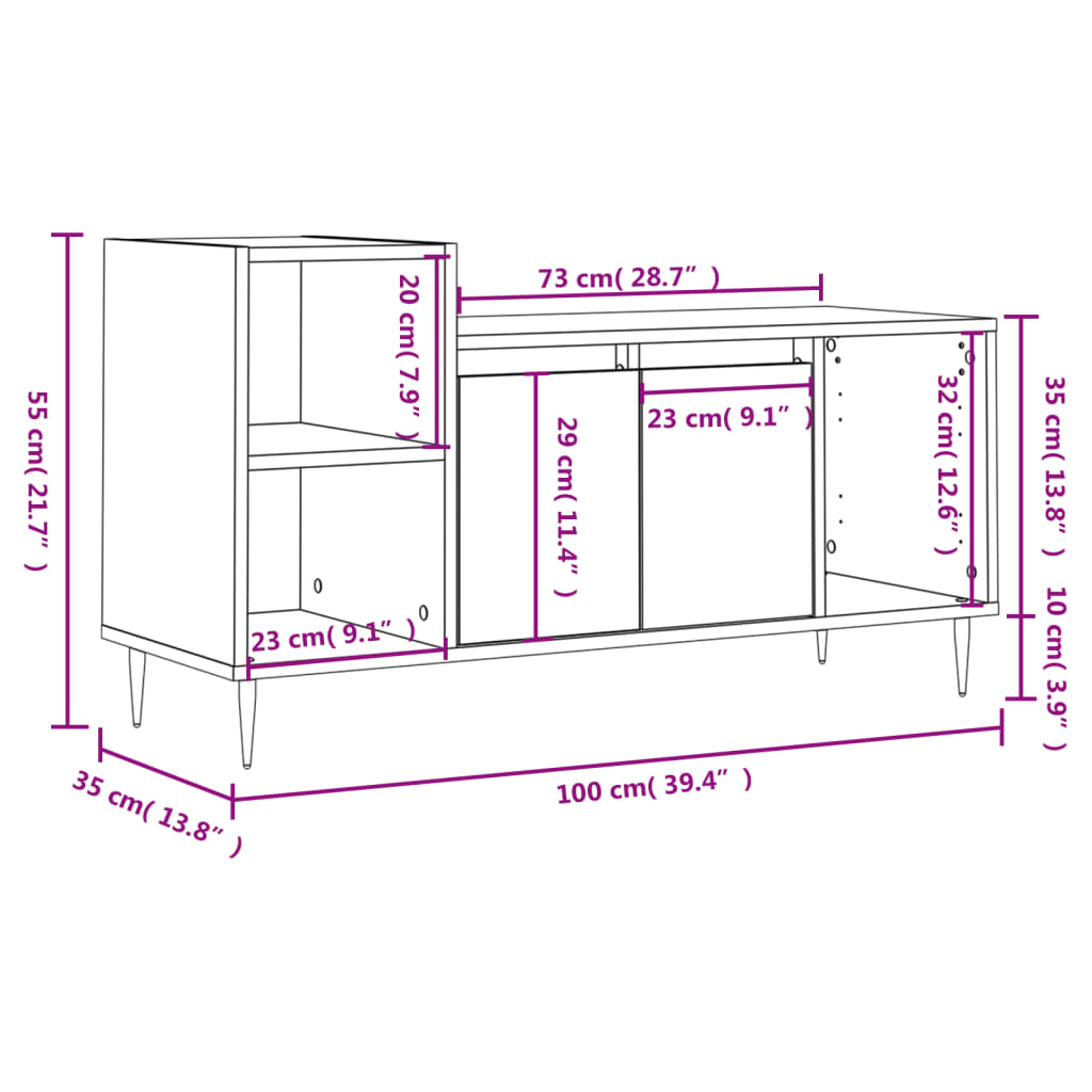 vidaXL TV Cabinet Black 100x35x55 cm Engineered Wood