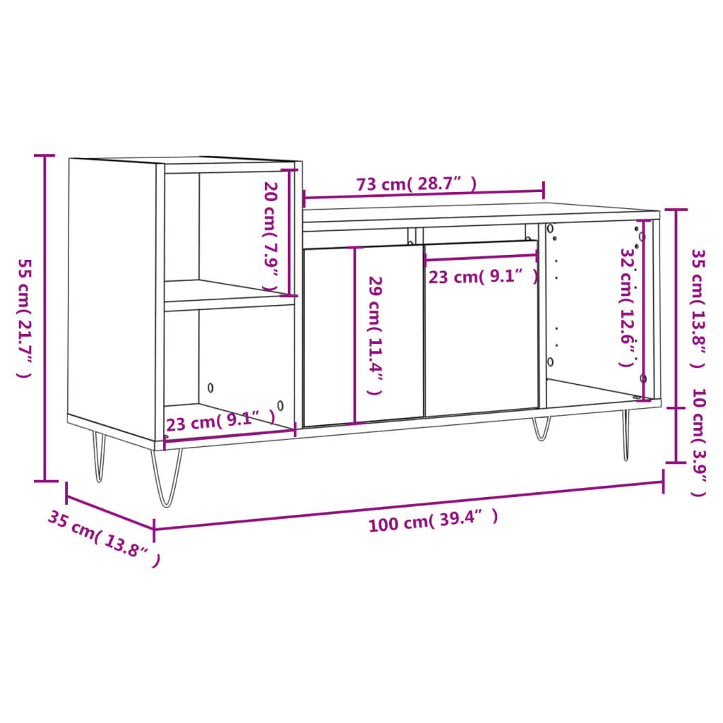 vidaXL TV Cabinet Smoked Oak 100x35x55 cm Engineered Wood