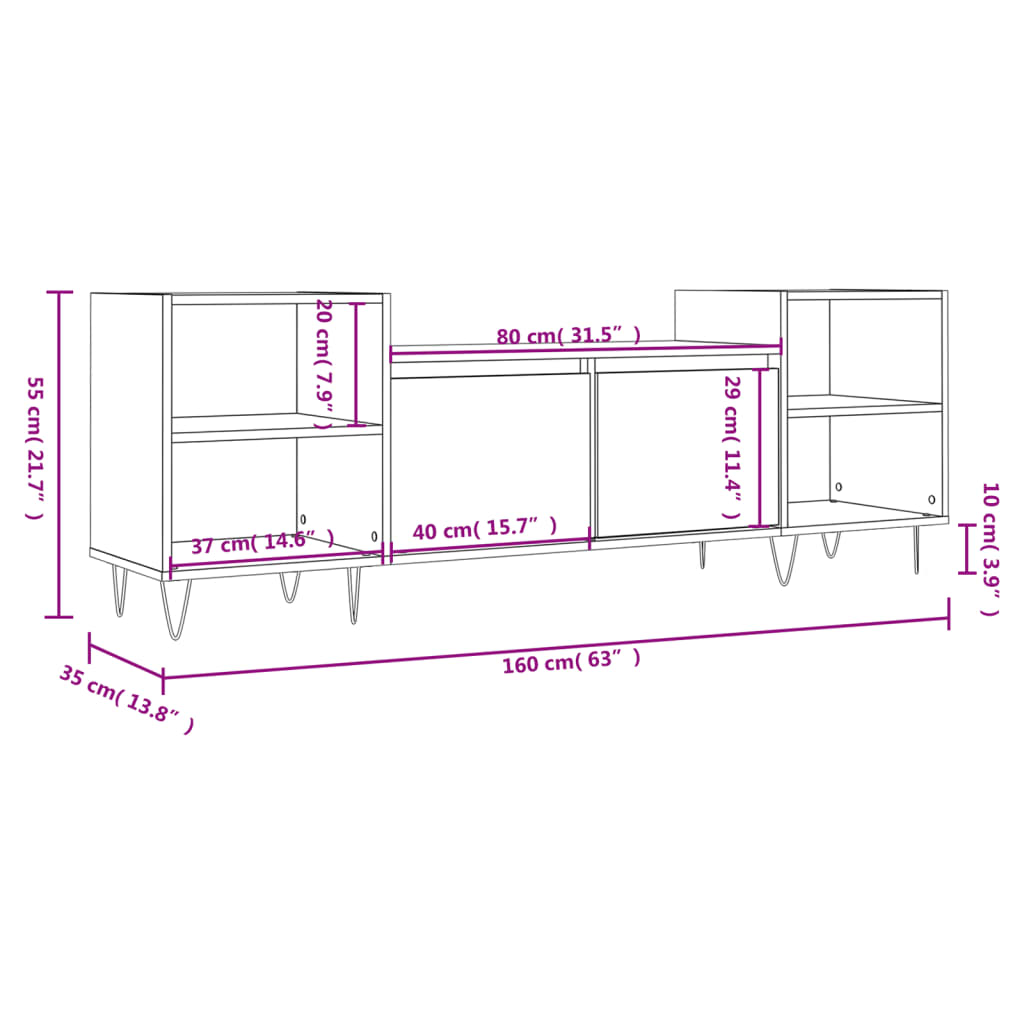 vidaXL TV Cabinet White 160x35x55 cm Engineered Wood