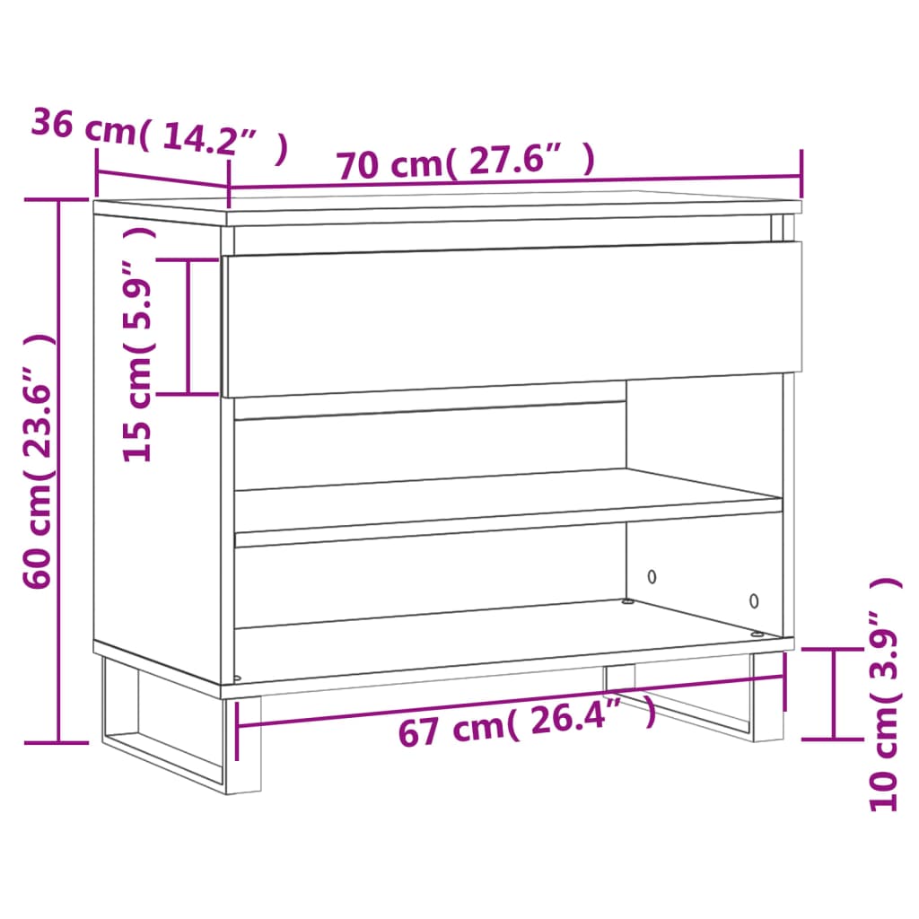 vidaXL Shoe Cabinet Grey Sonoma 70x36x60 cm Engineered Wood