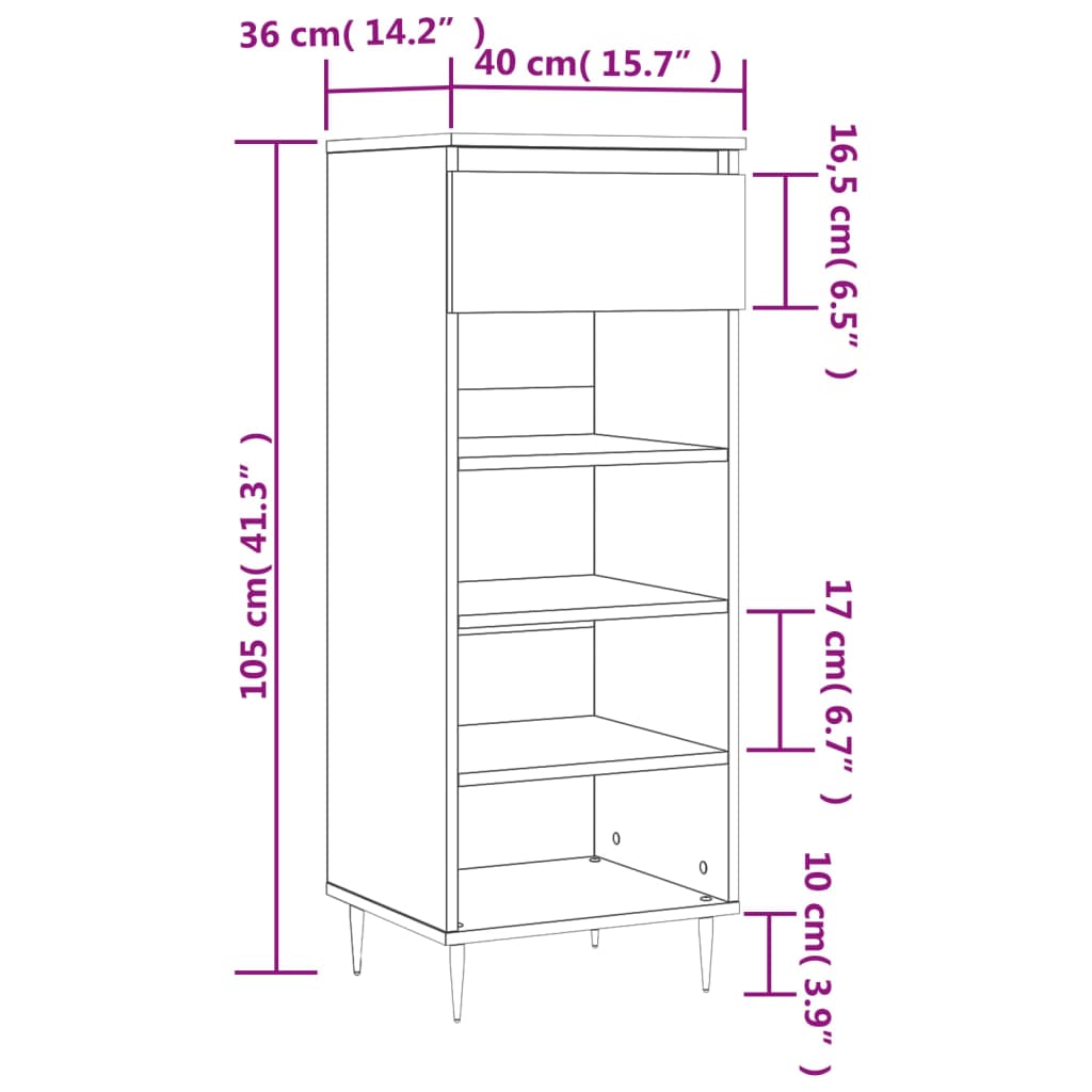 vidaXL Shoe Cabinet White 40x36x105 cm Engineered Wood