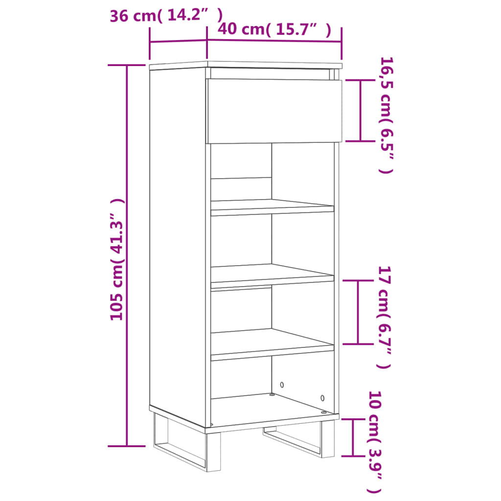 vidaXL Shoe Cabinet Smoked Oak 40x36x105 cm Engineered Wood