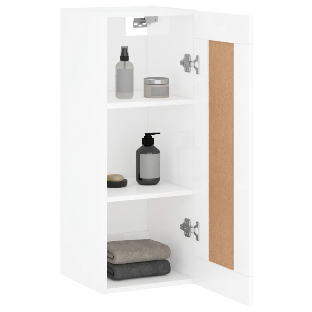 vidaXL Wall Mounted Cabinet High Gloss White 34.5x34x90 cm Engineered Wood