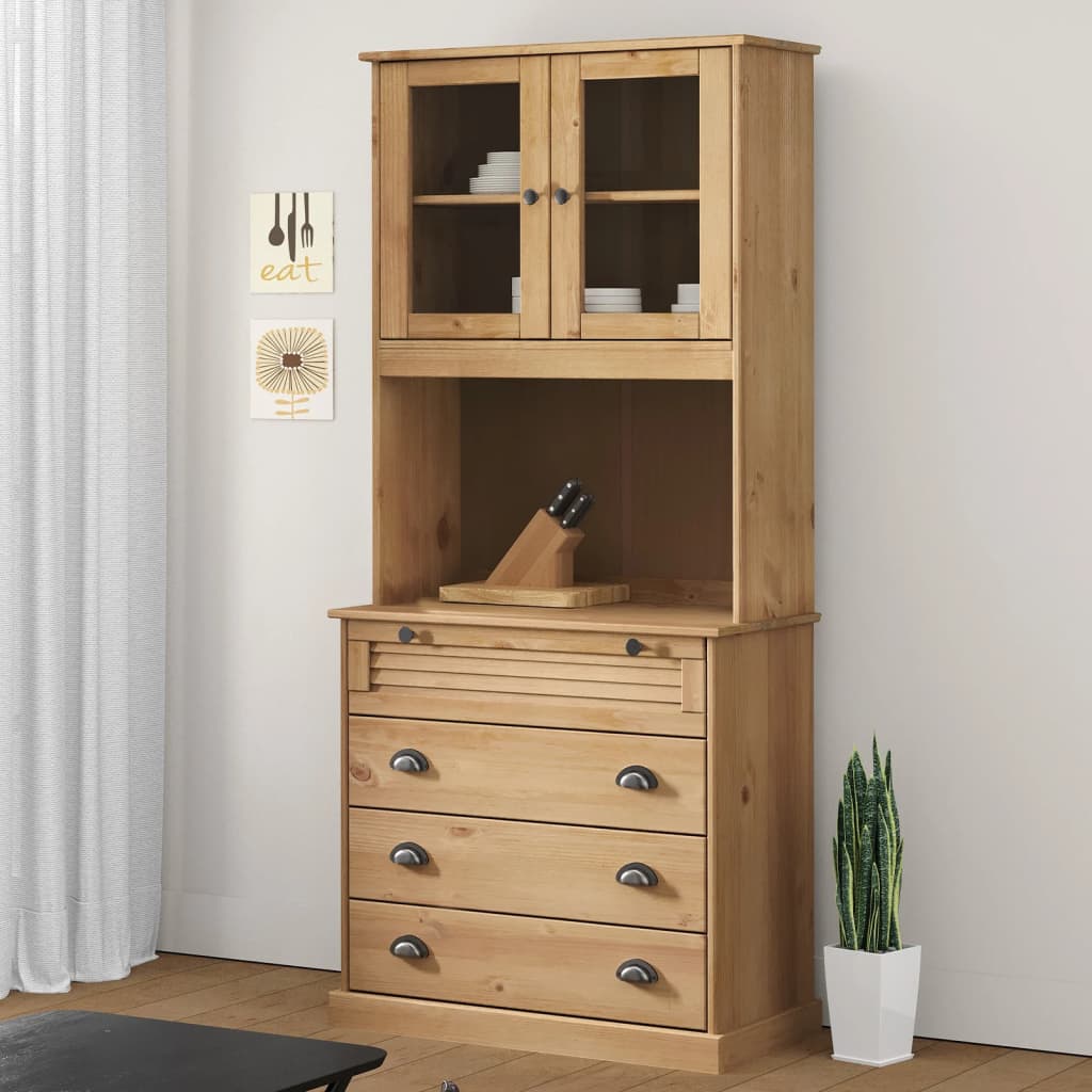 Highboard "VIGO" 78x40x175 cm Solid Wood Pine Brown With 4 drawers