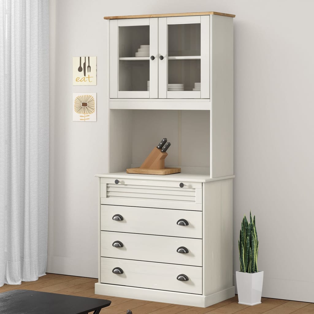 Highboard "VIGO" 78x40x175 cm Solid Wood Pine White With 4 drawers