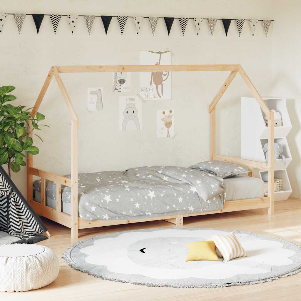 Kids Bed Frame Solid Wood Pine Natural 90 cm 200 cm