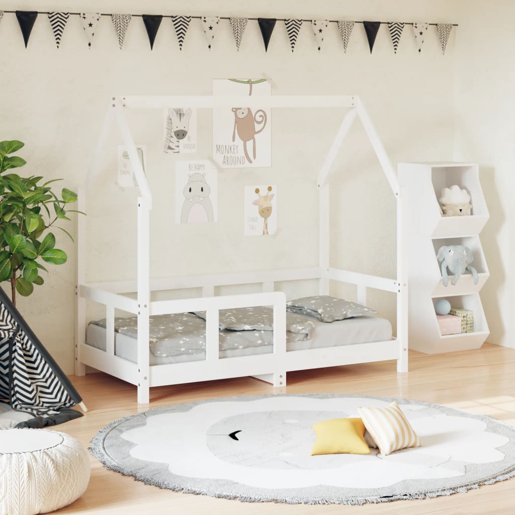 Kids Bed Frame Solid Wood Pine White 70 cm 140 cm