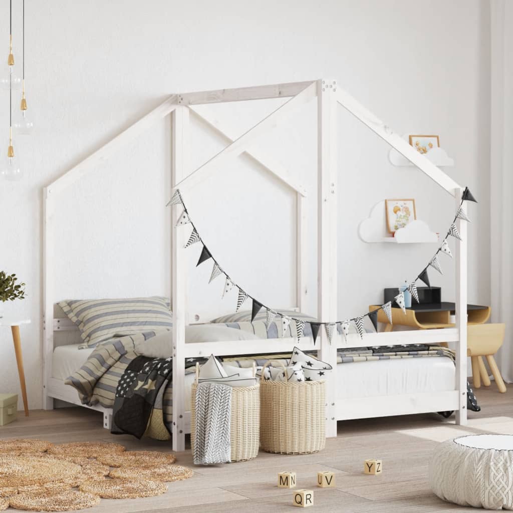 Kids Bed Frame Solid Wood Pine White 2 x (70 x 140) cm