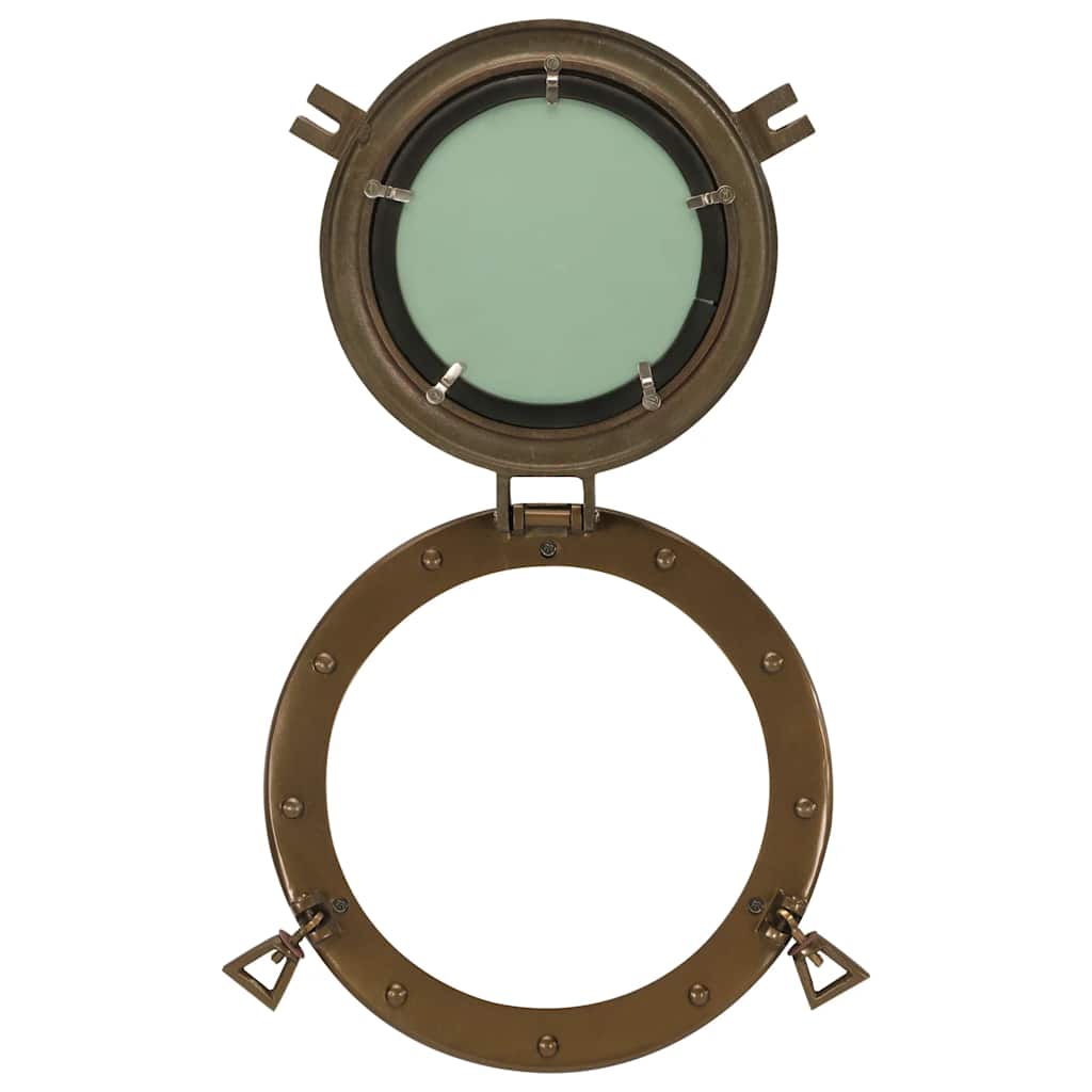 Porthole Mirror Wall Hanging Aluminium and Glass Brass