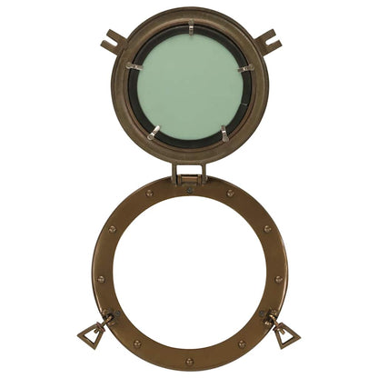 Porthole Mirror Wall Hanging Aluminium and Glass Brass