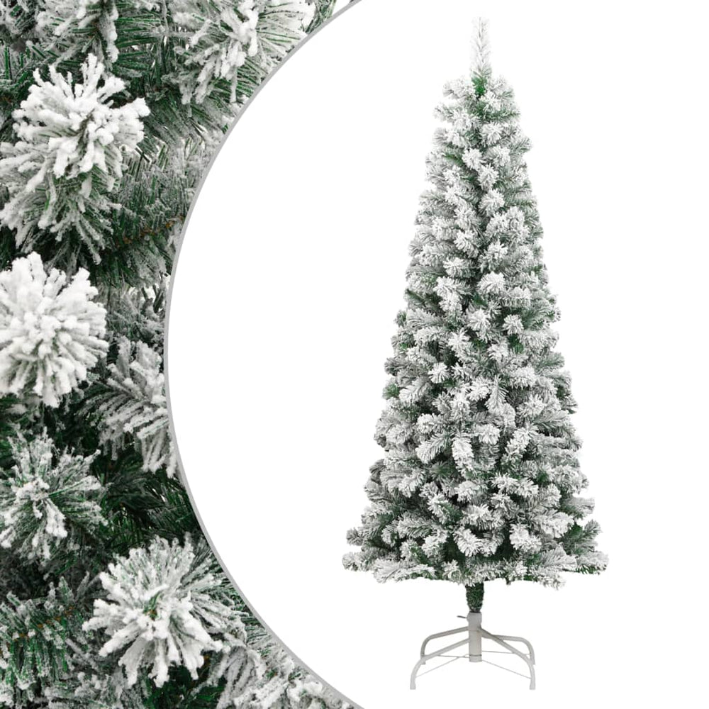 vidaXL Artificial Hinged Christmas Tree Green and White 210 cm