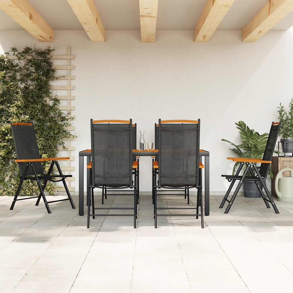 vidaXL 7 Piece Garden Dining Set Black and Brown Aluminium 1