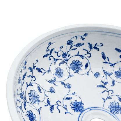 Countertop Basin Round Φ41x14 Ceramic White and blue