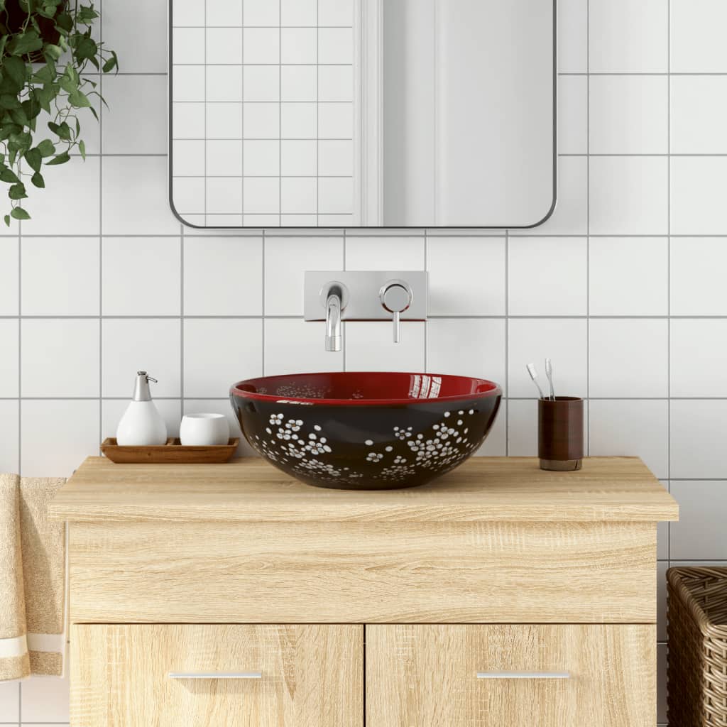 Countertop Basin Round Φ41x14 Ceramic Black and red