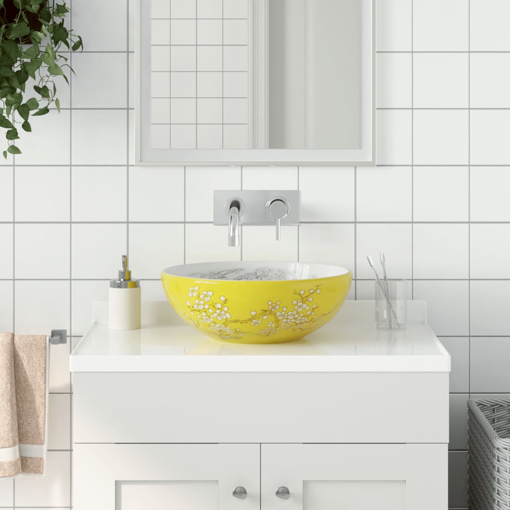 Countertop Basin Round Φ41x14 Ceramic Yellow