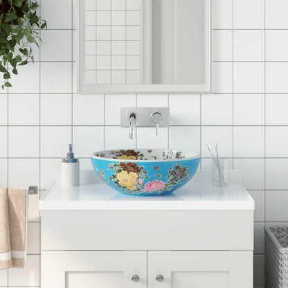 Countertop Basin Round Φ41x14 Ceramic Blue and yellow