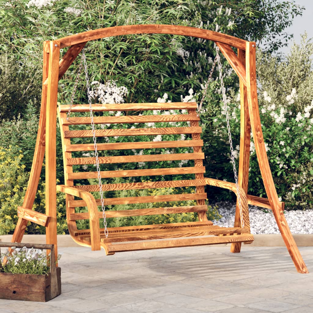 vidaXL Swing Bench Solid Wood Spruce with Teak Finish 1