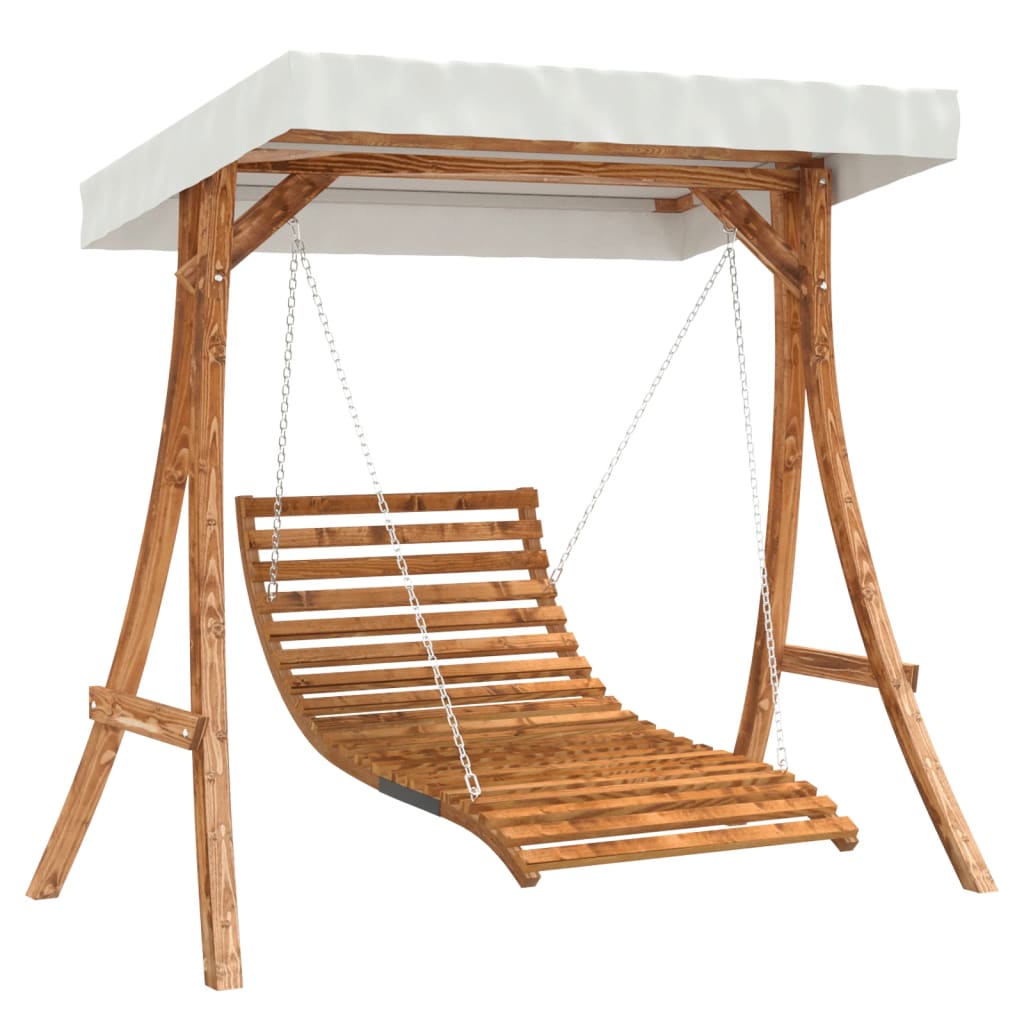 vidaXL Swing Bed with Canopy Solid Wood Spruce with Teak Finish 2