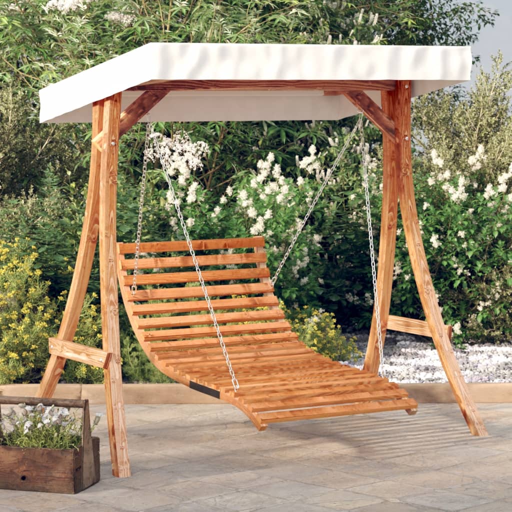 vidaXL Swing Bed with Canopy Solid Wood Spruce with Teak Finish 1