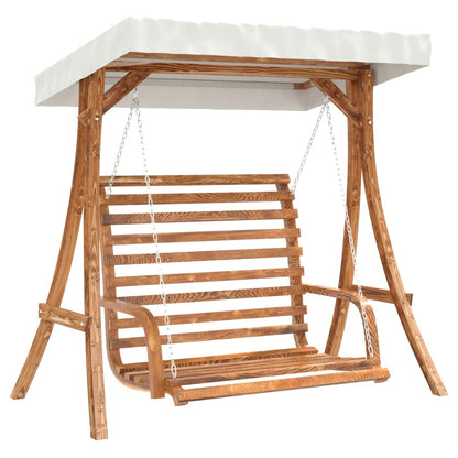 vidaXL Swing Bench with Canopy Solid Wood Spruce with Teak Finish 2