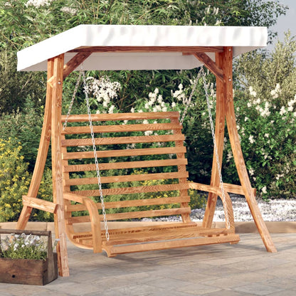vidaXL Swing Bench with Canopy Solid Wood Spruce with Teak Finish 1