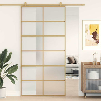 Sliding Door 102.5x205 cm Clear ESG Glass and Aluminium Gold and matt 6x2 grids