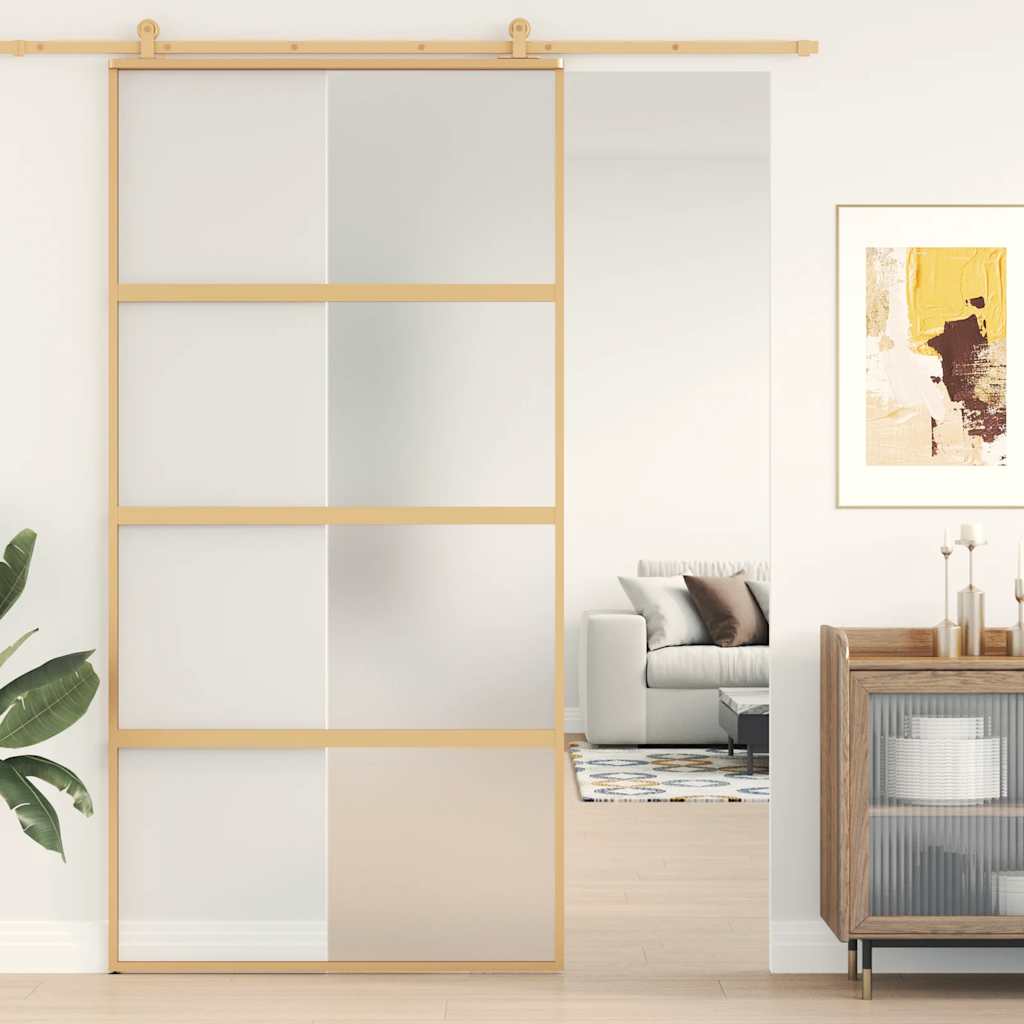 Sliding Door ESG Glass and Aluminium 102.5x205 cm Gold Frosted