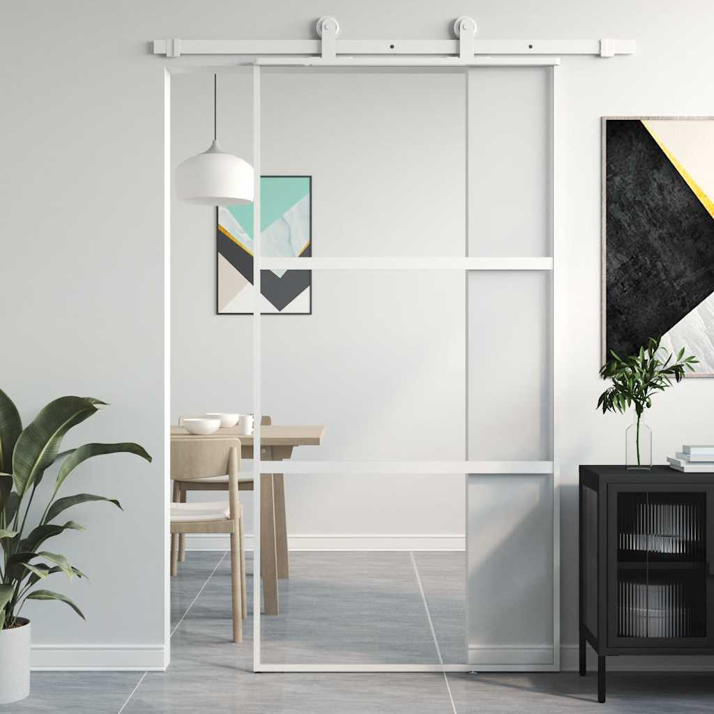 Sliding Door 102.5x205 cm Clear ESG Glass and Aluminium White and transparent 2 horizontal bars