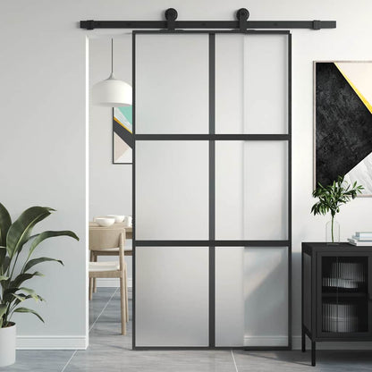 Sliding Door 102.5x205 cm Clear ESG Glass and Aluminium Black and matt 3x2 grids