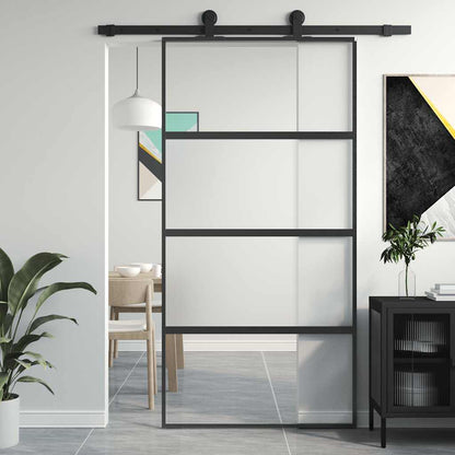 Sliding Door ESG Glass and Aluminium 102.5x205 cm Black Half frosted