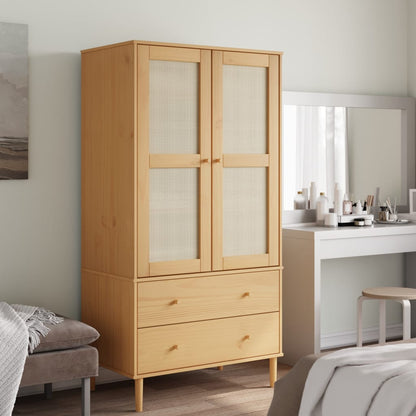 Wardrobe "SENJA" Rattan Look 90x55x175 cm Solid Wood Pine Brown