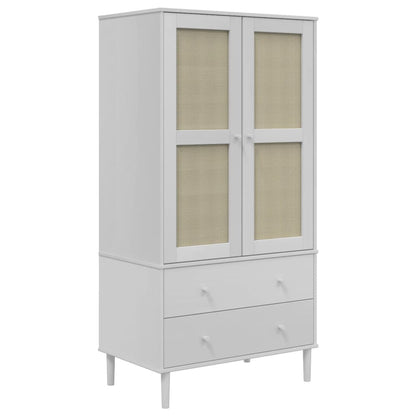 Wardrobe "SENJA" Rattan Look 90x55x175 cm Solid Wood Pine White
