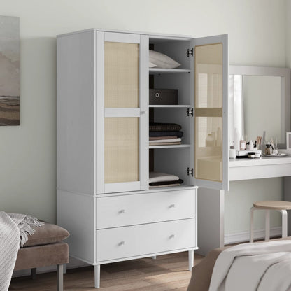 Wardrobe "SENJA" Rattan Look 90x55x175 cm Solid Wood Pine White