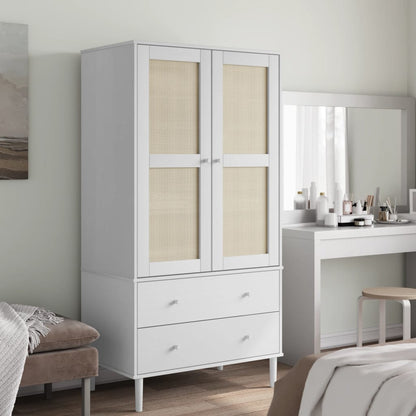 Wardrobe "SENJA" Rattan Look 90x55x175 cm Solid Wood Pine White