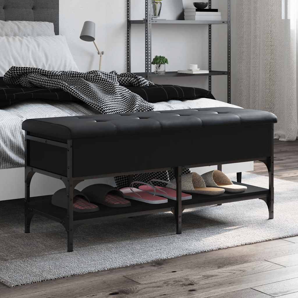 Shoe Bench Engineered Wood Black 102 x 42 x 45 cm