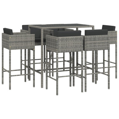 vidaXL 7 Piece Garden Bar Set with Cushions Grey Poly Rattan 2
