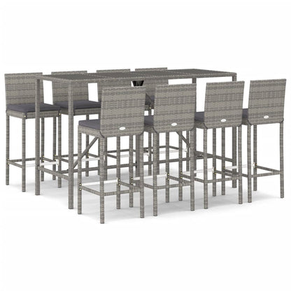 vidaXL 9 Piece Garden Bar Set with Cushions Grey Poly Rattan 2