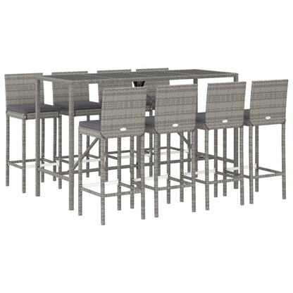 vidaXL 9 Piece Garden Bar Set with Cushions Grey Poly Rattan 3