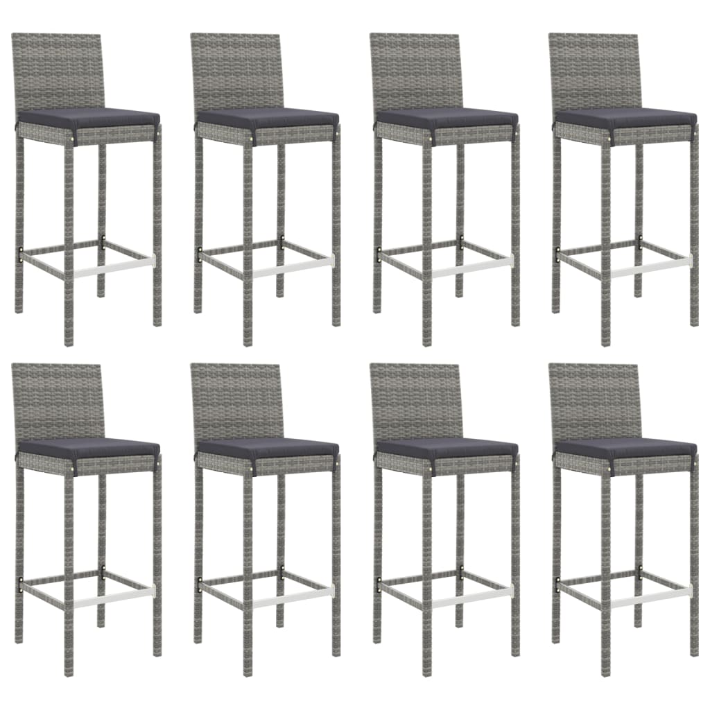 vidaXL 9 Piece Garden Bar Set with Cushions Grey Poly Rattan 4