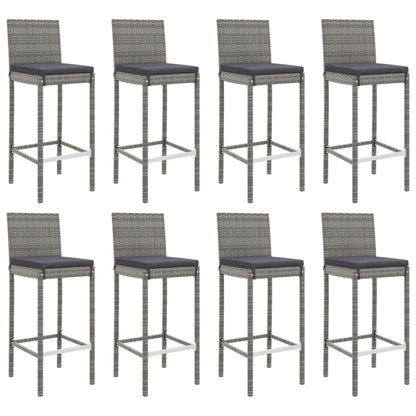 vidaXL 9 Piece Garden Bar Set with Cushions Grey Poly Rattan 4