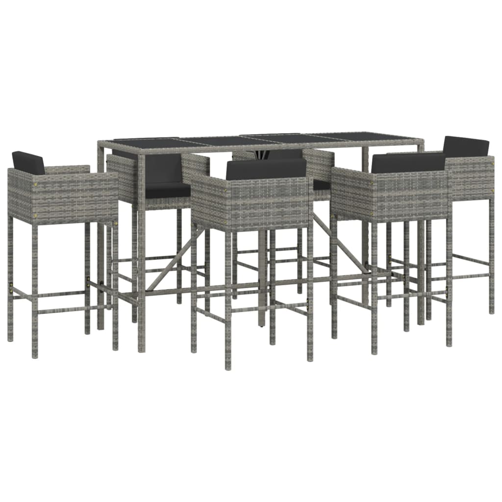 vidaXL 7 Piece Garden Bar Set with Cushions Grey Poly Rattan 2