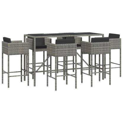 vidaXL 7 Piece Garden Bar Set with Cushions Grey Poly Rattan 2