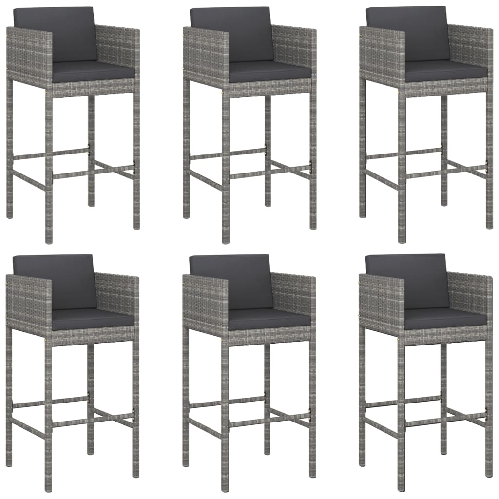 vidaXL 7 Piece Garden Bar Set with Cushions Grey Poly Rattan 3
