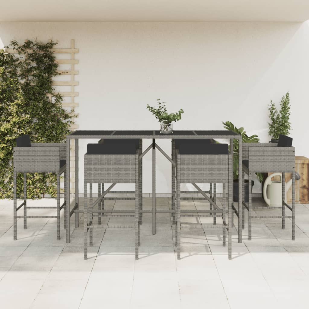 vidaXL 7 Piece Garden Bar Set with Cushions Grey Poly Rattan 1